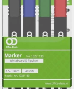 Beste Verkoop 😍 Office-Deals Whiteboard En Flipover Markers - Set Van 4 Kleuren - 1.5-3mm Smalle Ronde Punt 🔥