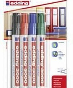 Uitgang 🌟 Edding 3000 Permanent Markers - 4 Watervaste Stiften - Ronde Punt Van 1,5-3 Mm - Markers Zijn Navulbaar - Alcoholstift 🤩 -ACROPAQ Shop 537x840 2