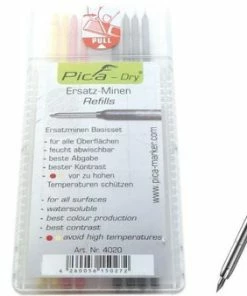 Promo ⌛ Pica Marker Dry Longlife 3030 + 8 St. Grafiet/Rood/Geel Vulling 4020, Reserve Pica Dry Markeerpotlood Set Met Navullingen, Timmermans Bouw Potlood 💯