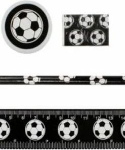 Goedkoop 🔥 BG Voetbal Schrijfset 4-delig | Potlood + Gum + Puntenslijper + Liniaal 18 Cm 🌟