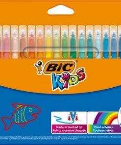 Hete verkoop 🛒 BIC Kid Couleur Ultra Uitwasbare Viltstiften - Diverse Kleuren - 24 Stiften 🎉