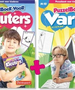 Flash-uitverkoop 🌟 Denksport - Kinderpuzzelboeken - 2 Puzzelboeken - Kleuters (4 T/m 6 Jaar) + Varia (6 T/m 8 Jaar) ✨