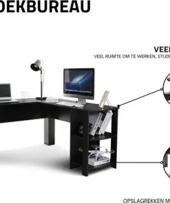 Goedkoopste 😀 Giving® Bureau Computer Hoek Bureau Laptoptafel - L Vormig Bureau - 4 Opbergvakken - Zwart 💯 -ACROPAQ Shop 550x468 2