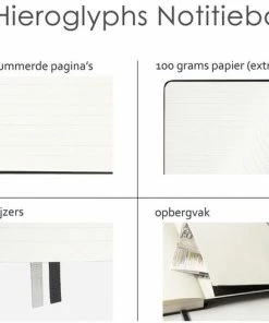 Goedkoop 🤩 Notitieboek A5 Gelijnd - Hardcover - 189 Genummerde Pagina’s - 100 Grams Papier - Elastiek - 2 Bladwijzers - Opbergvak - Hieroglyphs Notitieboek 🥰 -ACROPAQ Shop 550x488