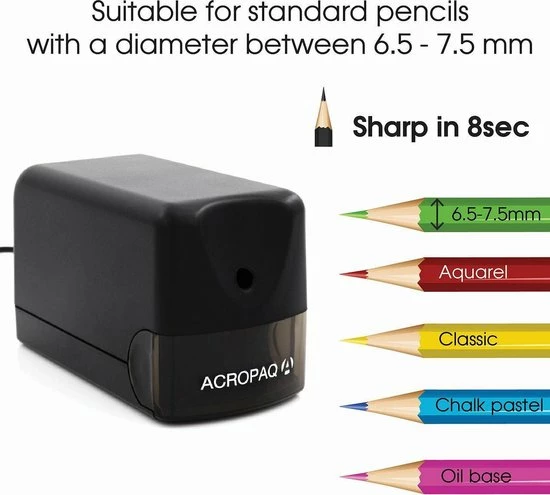 Gloednieuw ✨ ACROPAQ Elektrische Puntenslijper - Potloodslijper Machine - S100 🔔 10 Gloednieuw ✨ ACROPAQ Elektrische Puntenslijper - Potloodslijper Machine - S100 🔔 - Afbeelding 8