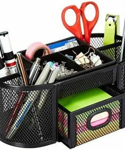 Coupon 😀 Buxibo Pennenbak Met 9 Vakken - Pennenhouder/Desk/Bureau/Organizer - Mesh - Pennenbakje Met Lade - Zwart 👏