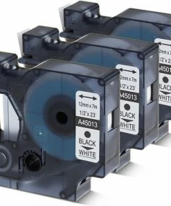 Promo 💯 Merkloos 3 X Dymo 45013 Zwart Op Wit Standaard Label Tapes 😍