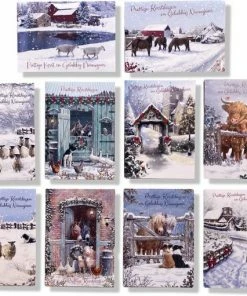 Promo 🧨 Cards & Crafts 50 Kerst- En Nieuwjaarskaarten Met Pen - 9,5x14cm - 10 X 5 Dubbele Kaarten Met Enveloppen - Serie Winterlandschap 🥰