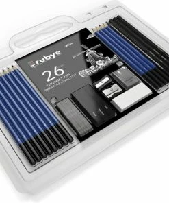 Gloednieuw 💯 Rubye® 26-Delige Tekenset - Schetspotloden - Houtskool Tekenen - Grafietpotloden - Gum - Kneedgum - Puntenslijper - Potloden - 26 Stuks 🤩