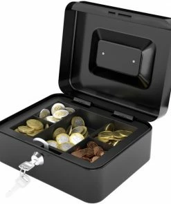 Beste Verkoop 👏 ACROPAQ Geldkistje - Geldkist Met Sleutel, 20 X 16 X 9 Cm, Metaal - Geldkluis - Zwart 🔥