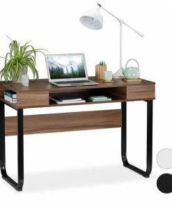 Aanbiedingen 👍 Relaxdays Bureau - 3 Open Vakken - Computertafel 74,5 X 110 X 55 Cm - Modern Laptopbureau - Hout / Zwart 🥰 -ACROPAQ Shop 550x550 154