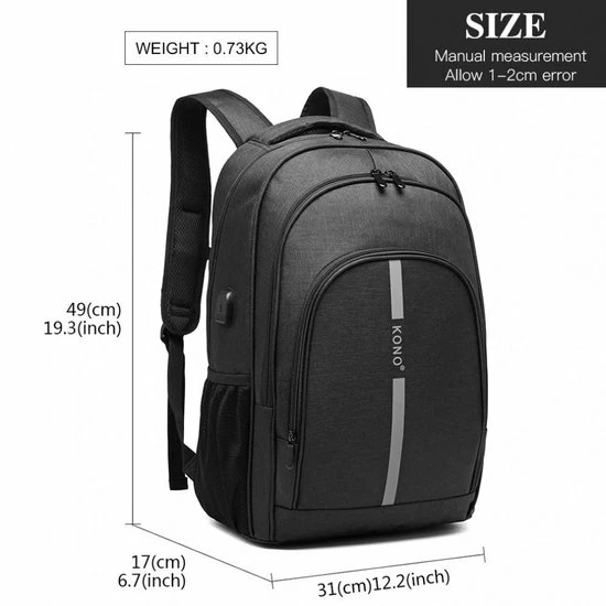 Coupon ๐งจ Kono Rugzak - Laptoptas Inclusief USB Oplaadstation - 25 L Rugtas Voor Mannen/Vrouwen - Tas Met Reflecterende Strip - Waterdichte ๐ Backpack - Tas Voor School/Werk/Reizen - Zwart (E1972) ๐ฅฐ 10 Coupon ๐งจ Kono Rugzak - Laptoptas Inclusief USB Oplaadstation - 25 L Rugtas Voor Mannen/Vrouwen - Tas Met Reflecterende Strip - Waterdichte ๐ Backpack - Tas Voor School/Werk/Reizen - Zwart (E1972) ๐ฅฐ - Afbeelding 8