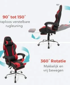 Korting 🧨 LifeGoods AlphaX Gamestoel - Bureaustoel Met Voetsteun - Verstelbaar - Kunstleer - Zwart/Rood 🔥 -ACROPAQ Shop 550x550 487