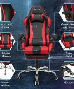 Korting 🧨 LifeGoods AlphaX Gamestoel - Bureaustoel Met Voetsteun - Verstelbaar - Kunstleer - Zwart/Rood 🔥 -ACROPAQ Shop 550x550 489