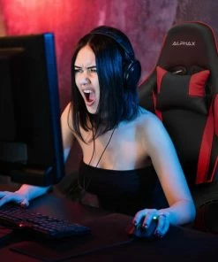 Korting 🧨 LifeGoods AlphaX Gamestoel - Bureaustoel Met Voetsteun - Verstelbaar - Kunstleer - Zwart/Rood 🔥 -ACROPAQ Shop 550x550 490