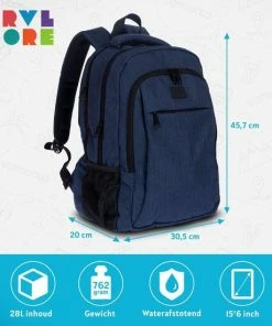 Beste Pirce ❤️ TRVLMORE Rugzak - 28L - 15,6 Inch - Laptop Rugtas - Waterafstotend - Blauw 🎁 -ACROPAQ Shop 550x550 626