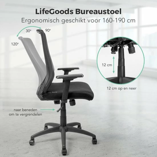 Beste Pirce 😉 LifeGoods Ergonomische Bureaustoel - Volwassenen - Verstelbaar - Zwart 👏 4 Beste Pirce 😉 LifeGoods Ergonomische Bureaustoel - Volwassenen - Verstelbaar - Zwart 👏 - Afbeelding 2