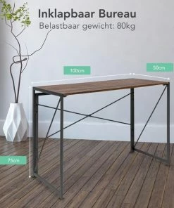 Goedkoopste 🌟 LifeGoods Opklapbaar Bureau - Met Kabelgoten - 100 X 75 X 50 Cm - Hout/Staal - Bruin/Zwart 😉 -ACROPAQ Shop 550x550 785