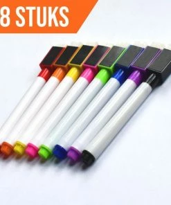 Promo ❤️ Bablue Whiteboard Stiften - Whiteboard Marker - 8 Stuks - Verschillende Kleuren - Magnetische Markers Set - Stift Magnetisch En Gekleurd - Stiften Kinderen - Stiften Voor Volwassenen - Met Wisser 👍