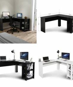 Goedkoopste 😀 Giving® Bureau Computer Hoek Bureau Laptoptafel - L Vormig Bureau - 4 Opbergvakken - Zwart 💯 -ACROPAQ Shop 550x550 987