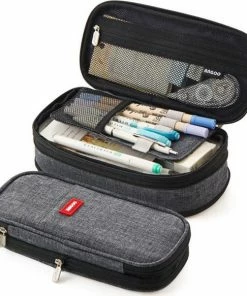 Kopen 🔥 LIXIN Etui - Grijs - Pennenzak Voor Jongens En Meisjes - Canvas - Linnen - Grote Capaciteit - School Etui - Etui Voor Kinderen En Volwassenen - School - Terug Naar School - Back To School - Leuke Telescopishe Pennenhouder - Leuk Etui - Gift - Cadeau 😍