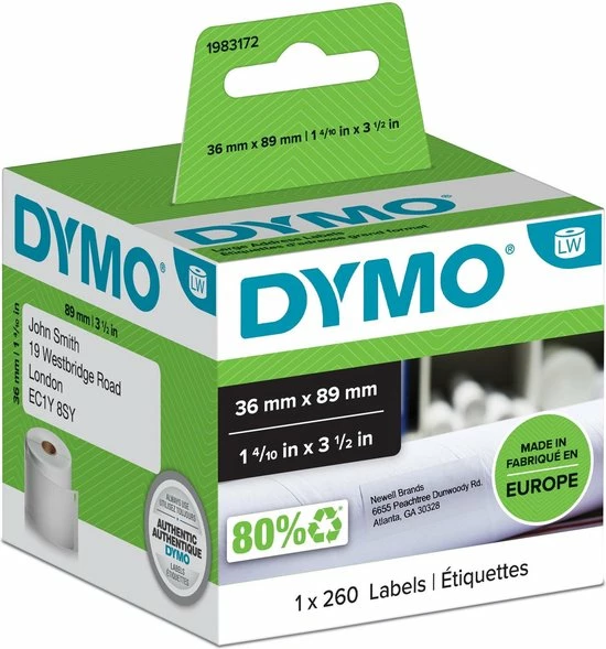 Coupon 😉 DYMO Originele Grote LabelWriter Adreslabels | 36 Mm X 89 Mm | Rol Van 260 Stuks | Zwarte Afdruk Op Wit | Voor LabelWriter Labelmakers 🤩 3 Coupon 😉 DYMO Originele Grote LabelWriter Adreslabels | 36 Mm X 89 Mm | Rol Van 260 Stuks | Zwarte Afdruk Op Wit | Voor LabelWriter Labelmakers 🤩
