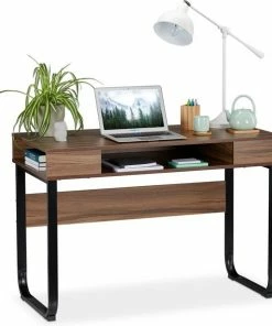 Aanbiedingen 👍 Relaxdays Bureau - 3 Open Vakken - Computertafel 74,5 X 110 X 55 Cm - Modern Laptopbureau - Hout / Zwart 🥰