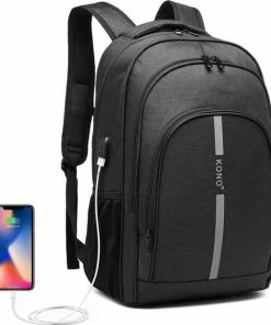 Coupon 🧨 Kono Rugzak - Laptoptas Inclusief USB Oplaadstation - 25 L Rugtas Voor Mannen/Vrouwen - Tas Met Reflecterende Strip - Waterdichte 🎒 Backpack - Tas Voor School/Werk/Reizen - Zwart (E1972) 🥰