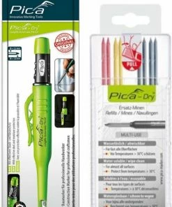 Promo ⌛ Pica Marker Dry Longlife 3030 + 8 St. Grafiet/Rood/Geel Vulling 4020, Reserve Pica Dry Markeerpotlood Set Met Navullingen, Timmermans Bouw Potlood 💯 -ACROPAQ Shop 550x829 2